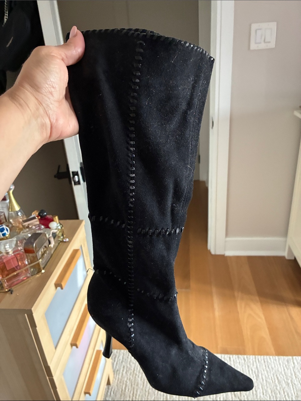 BCBGirls Black Suede Over-the-Knee Pointed Stiletto Boots